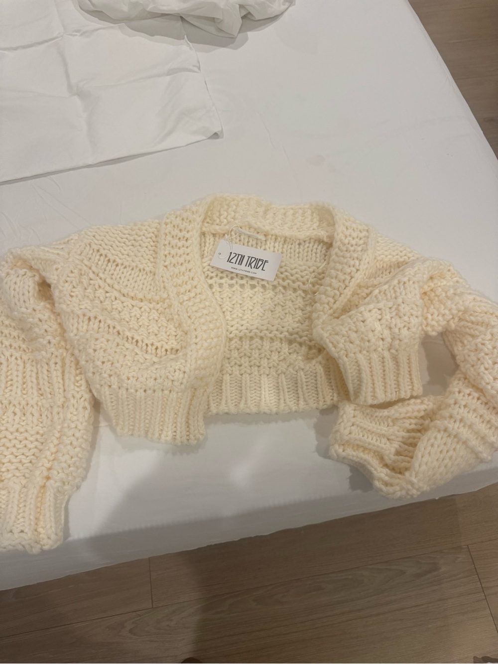 12th Tribe Cream Cropped Chunky Knit Cardigan